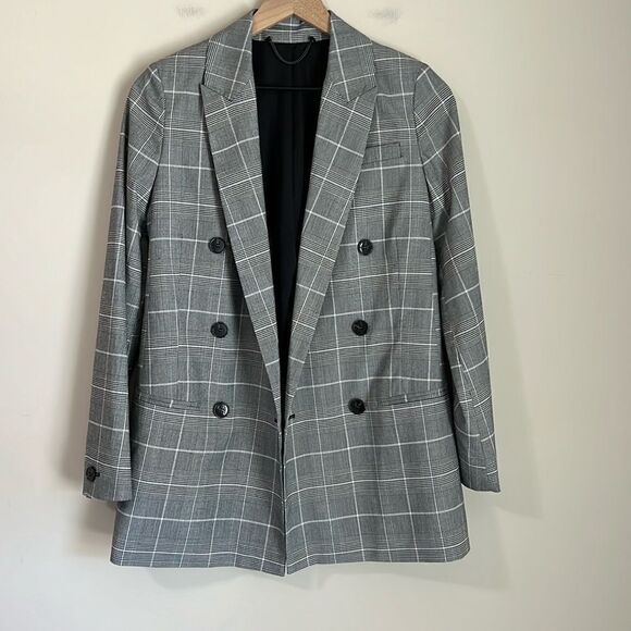 All Saints Women's Blazer Plaid Oversized Double Breasted Size 2 - Picture 4 of 12